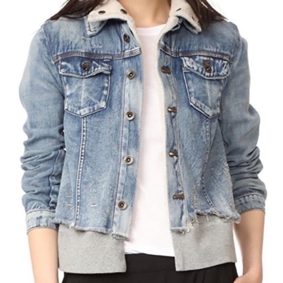 Free People Distressed Denim Hoodie Pocket Boho Jean Jacket